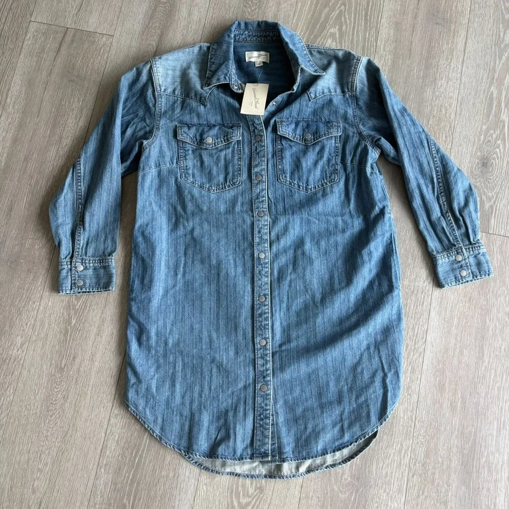 NWT Universal Thread Womens Blue Long Sleeve Snap Button Denim Dress Size XS